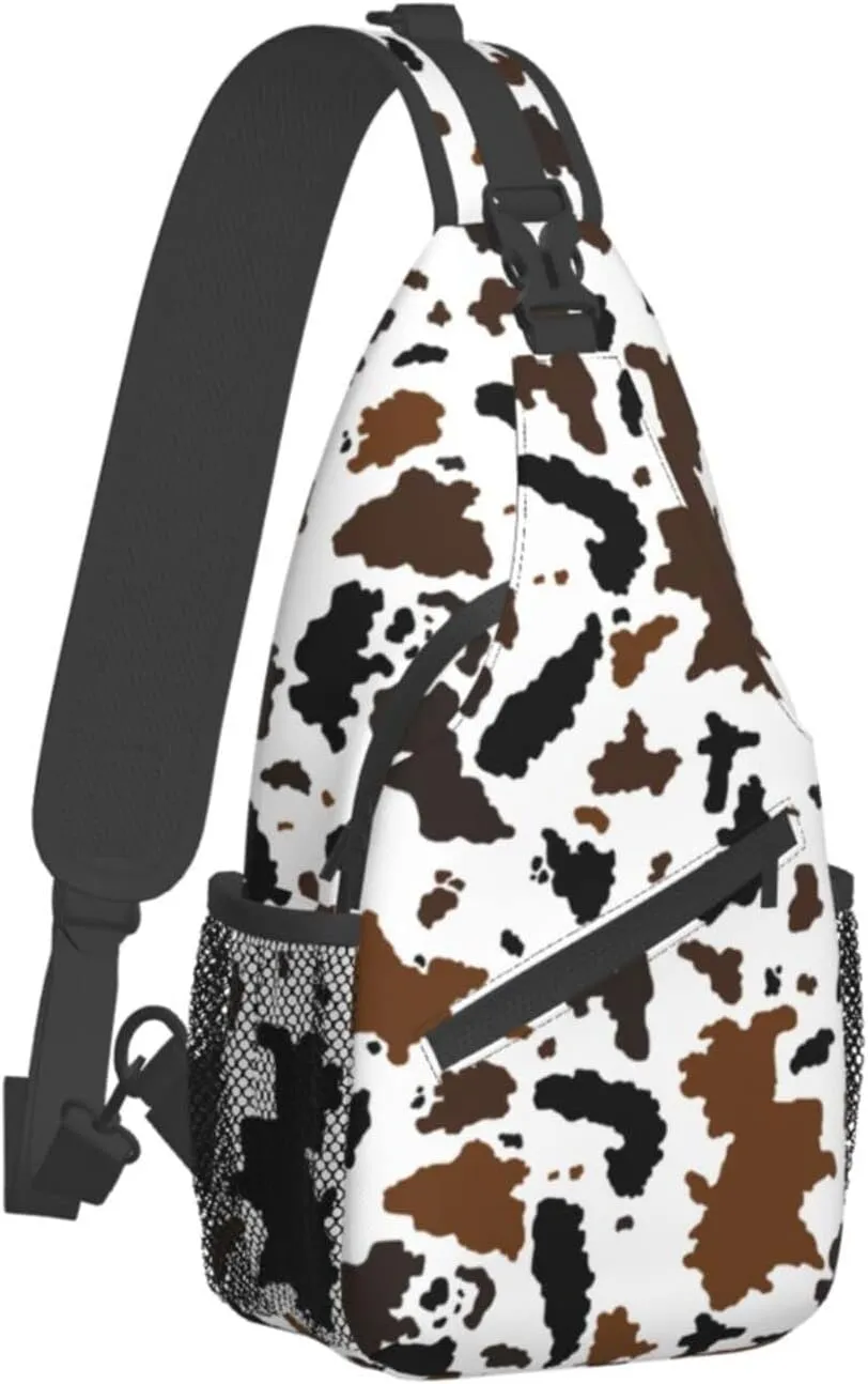 Cow Print Sling Bag Crossbody Sling Backpack Travel Hiking Daypack Chest Bags Shoulder Bag For Women Men