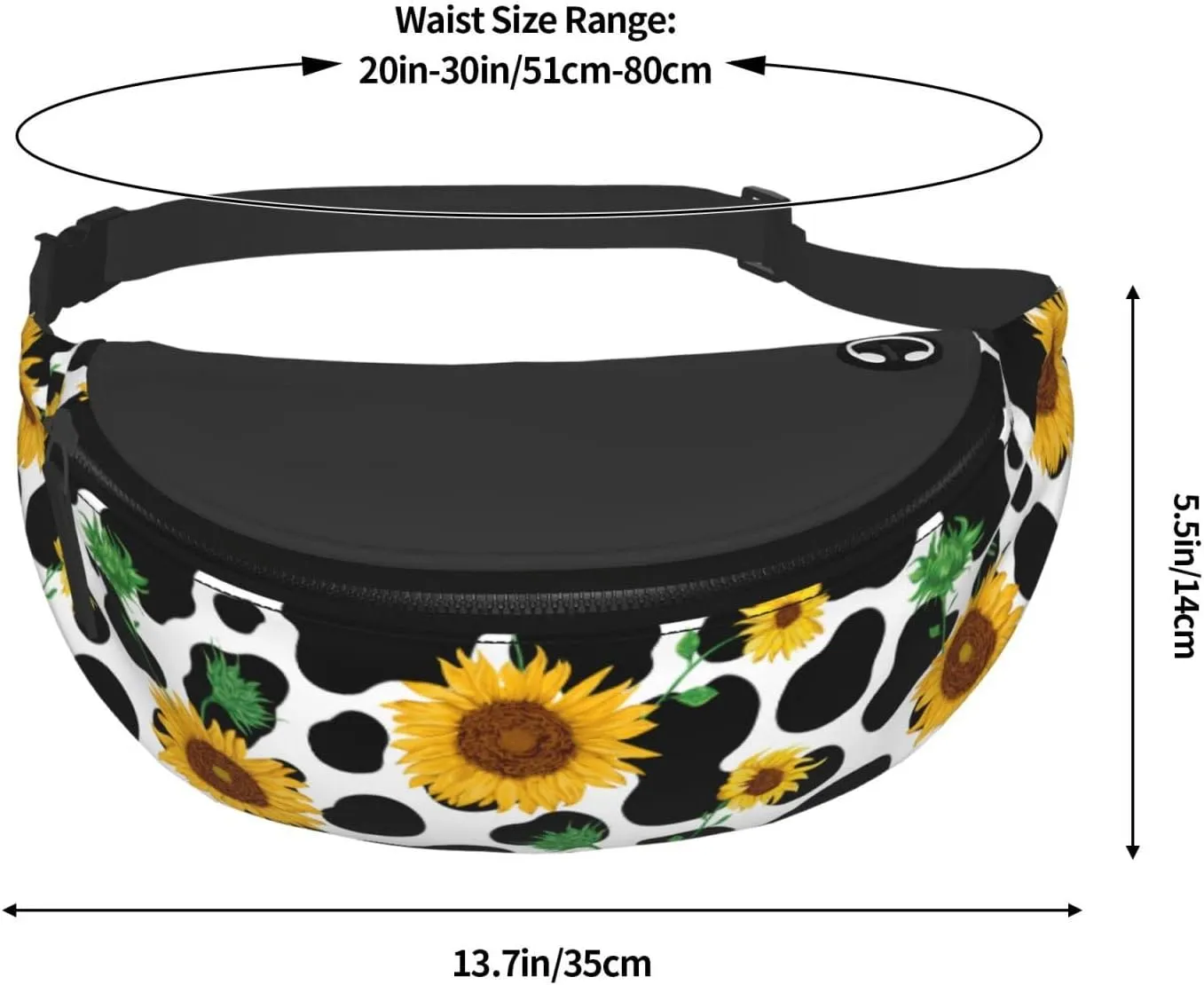 Cow Print Sunflower Fanny Packs For Women With Earphone Hole, Adjustable Belt Bag For Women, Waist Bag Cross Body Fanny Pack Chest Bag For Women Hiking Traveling Running