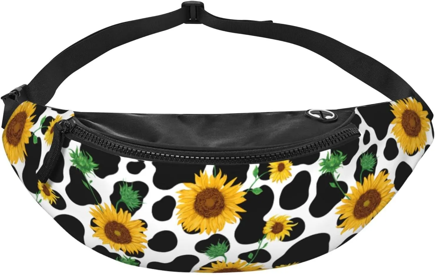 Cow Print Sunflower Fanny Packs For Women With Earphone Hole, Adjustable Belt Bag For Women, Waist Bag Cross Body Fanny Pack Chest Bag For Women Hiking Traveling Running