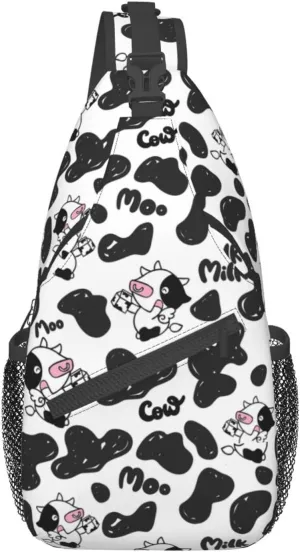 Cow Print White Sling Bag Crossbody Backpack Hiking Travel Daypack Chest Bag Lightweight Shoulder Bag For Women Men