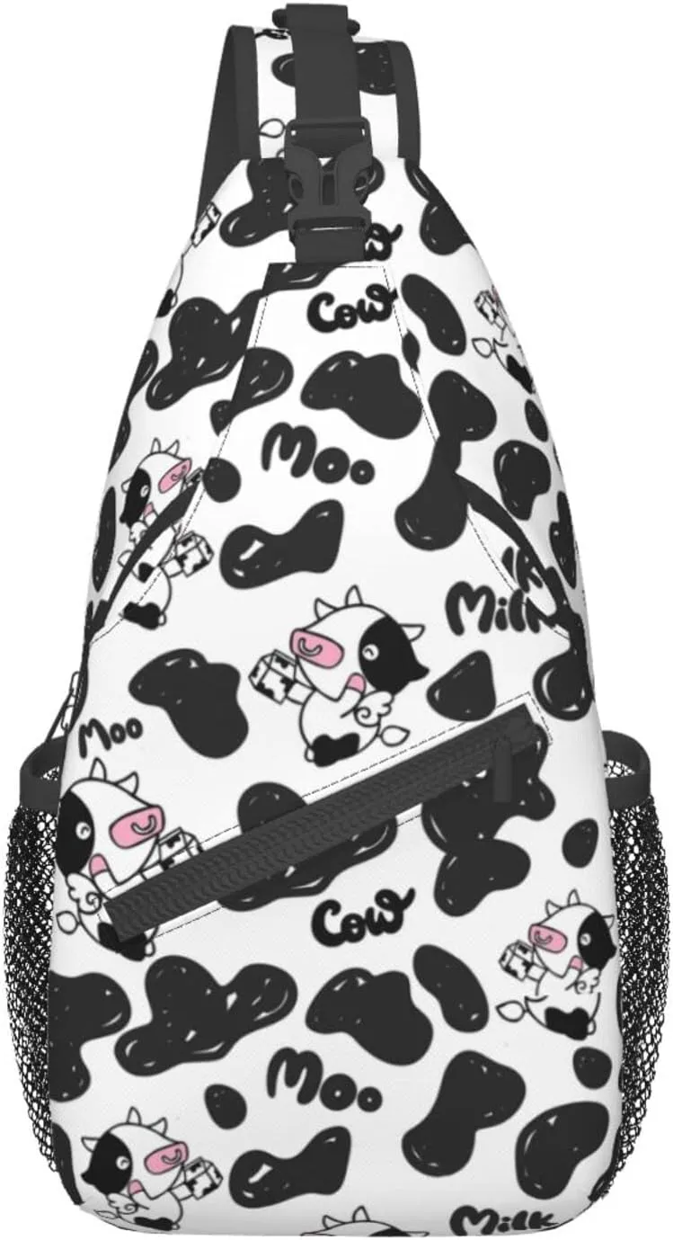 Cow Print White Sling Bag Crossbody Backpack Hiking Travel Daypack Chest Bag Lightweight Shoulder Bag For Women Men