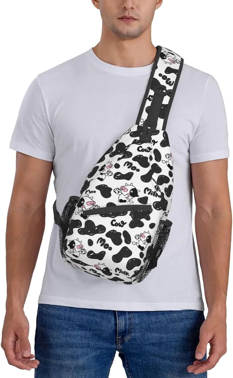 Cow Print White Sling Bag Crossbody Backpack Hiking Travel Daypack Chest Bag Lightweight Shoulder Bag For Women Men