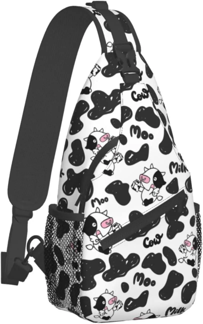Cow Print White Sling Bag Crossbody Backpack Hiking Travel Daypack Chest Bag Lightweight Shoulder Bag For Women Men