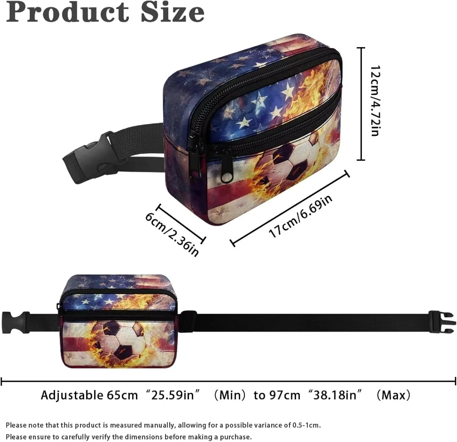 Cozeyat American Flag Fire Soccer Kids Fanny Pack for Toddler Boys Small Belt Bag Crossbody Sling Bag Waist Pack for Runing Hiking Camping Traveling