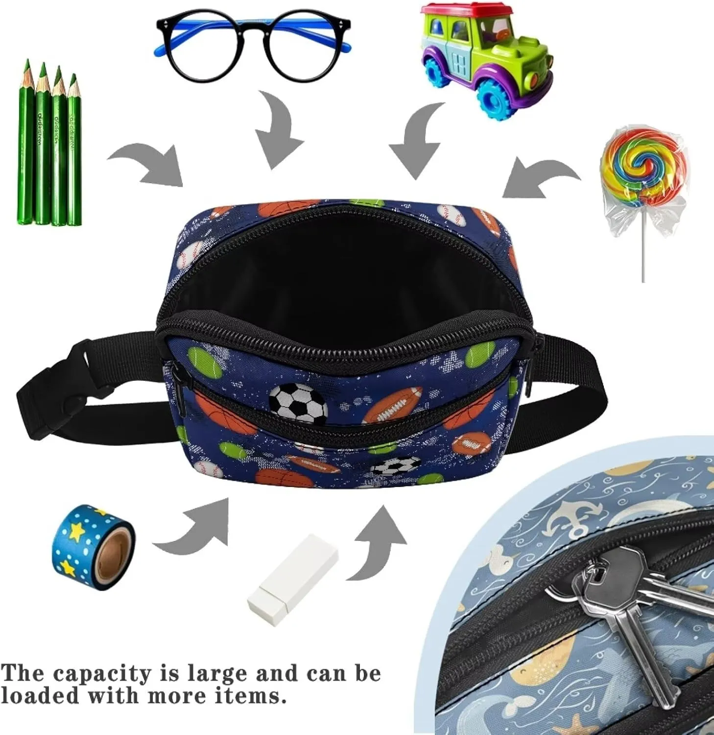 Cozeyat Ball Game Kids Fanny Pack for Toddler Boys Small Belt Bag Crossbody Sling Bag Waist Pack for Runing Hiking Camping Traveling