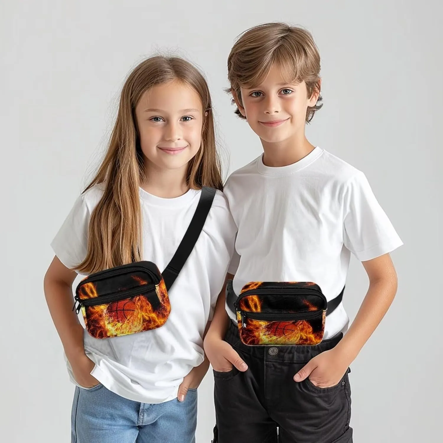 Cozeyat Fire Basketball Kids Fanny Pack for Toddler Boys Small Belt Bag Crossbody Sling Bag Waist Pack for Runing Hiking Camping Traveling