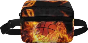 Cozeyat Fire Basketball Kids Fanny Pack for Toddler Boys Small Belt Bag Crossbody Sling Bag Waist Pack for Runing Hiking Camping Traveling