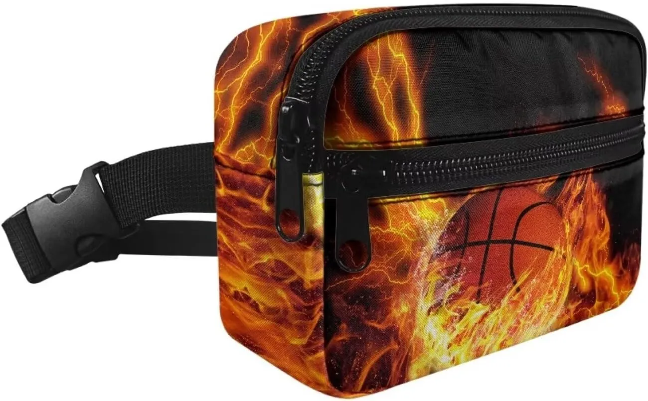 Cozeyat Fire Basketball Kids Fanny Pack for Toddler Boys Small Belt Bag Crossbody Sling Bag Waist Pack for Runing Hiking Camping Traveling