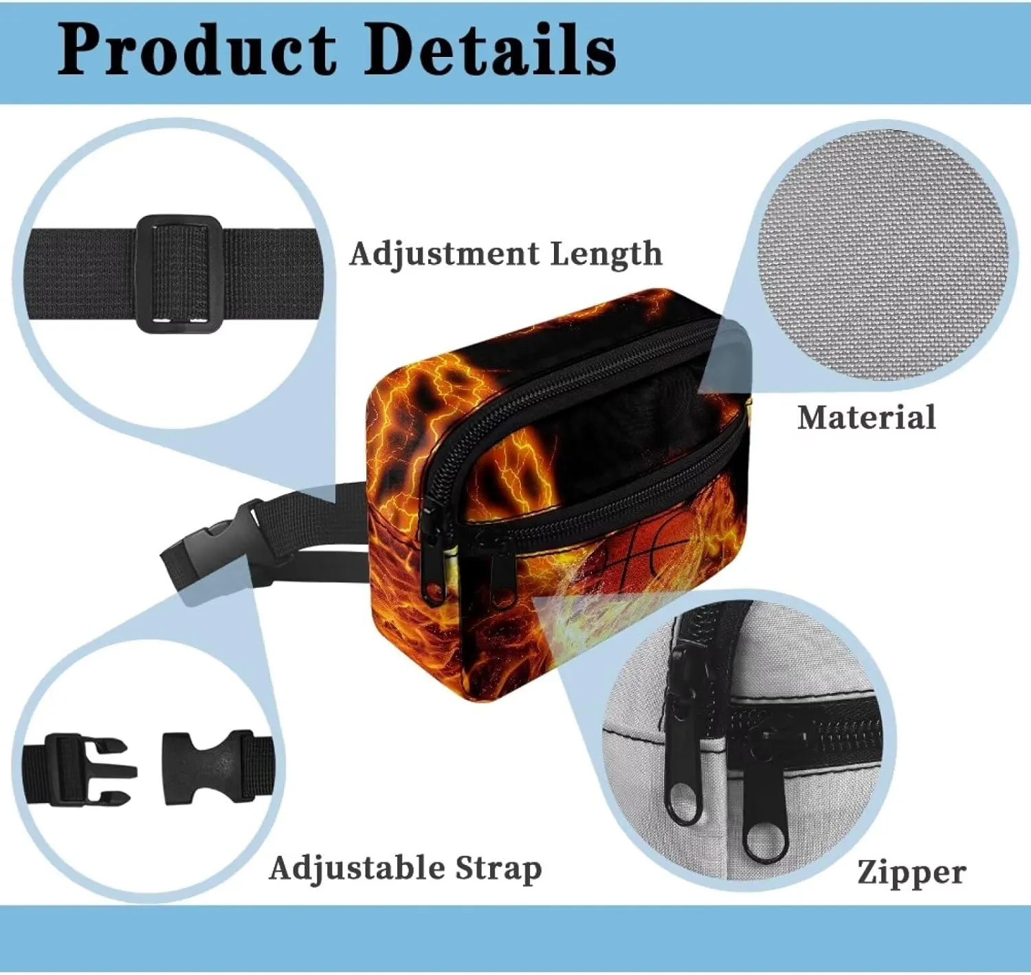 Cozeyat Fire Basketball Kids Fanny Pack for Toddler Boys Small Belt Bag Crossbody Sling Bag Waist Pack for Runing Hiking Camping Traveling