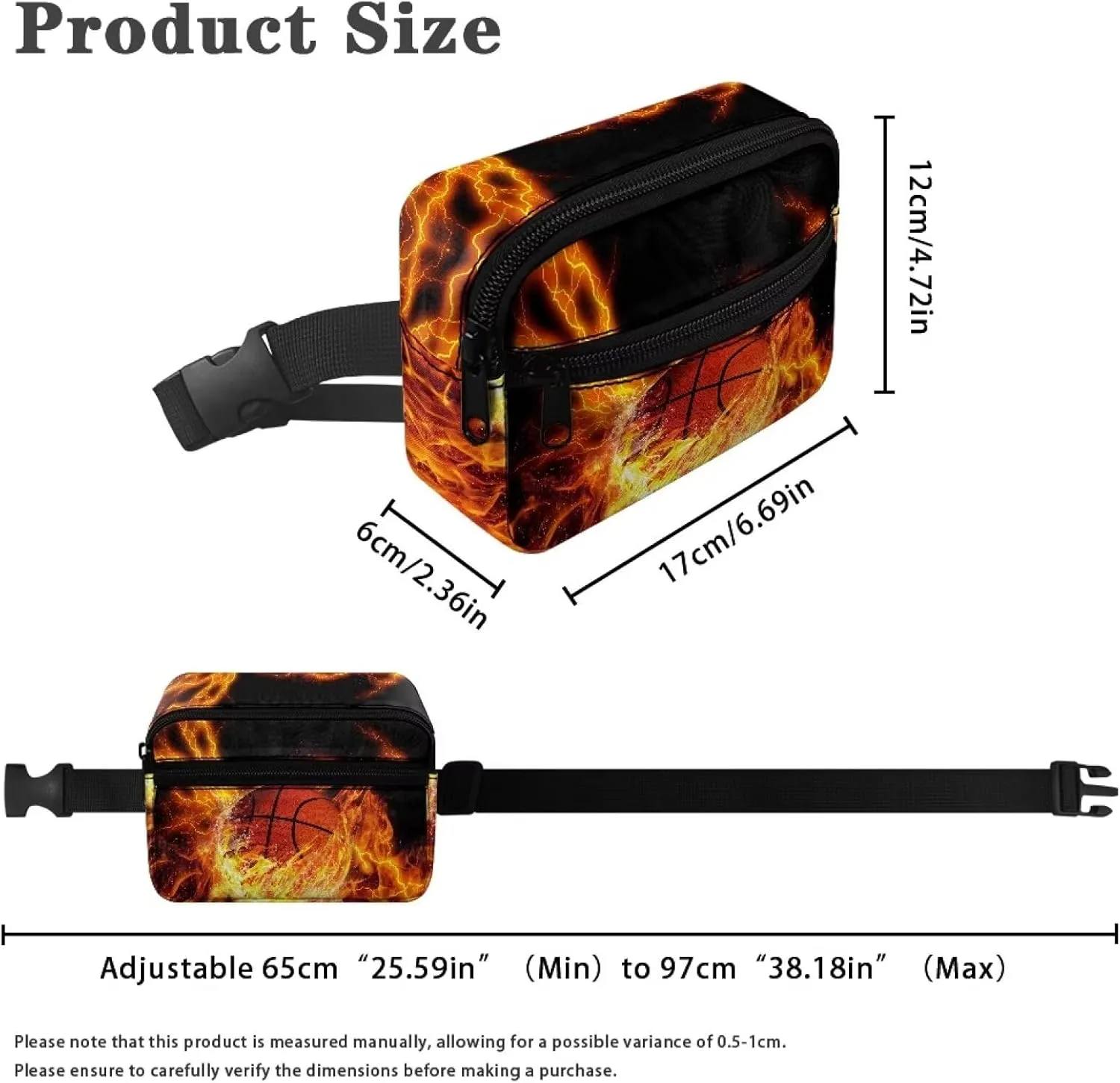 Cozeyat Fire Basketball Kids Fanny Pack for Toddler Boys Small Belt Bag Crossbody Sling Bag Waist Pack for Runing Hiking Camping Traveling