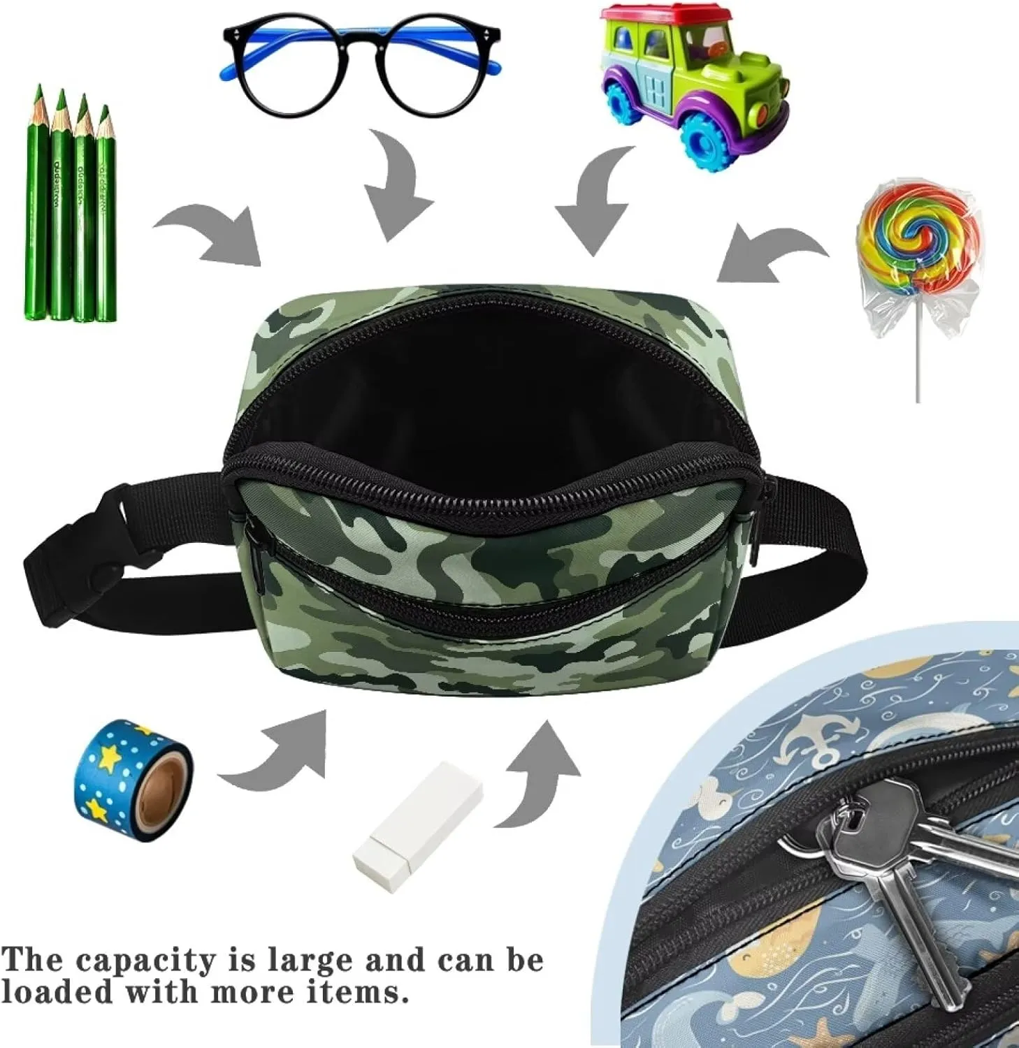 Cozeyat Green Camo Kids Fanny Pack Boys Fanny Pack for Kids 4-6 6-9 Toddler Stuff Purse Pouch Boy 2-4 age 3-5 Children Waist Pack Kids Belt Bag Crossbody Sling Bad for Little Boys Hip Pack 6-8