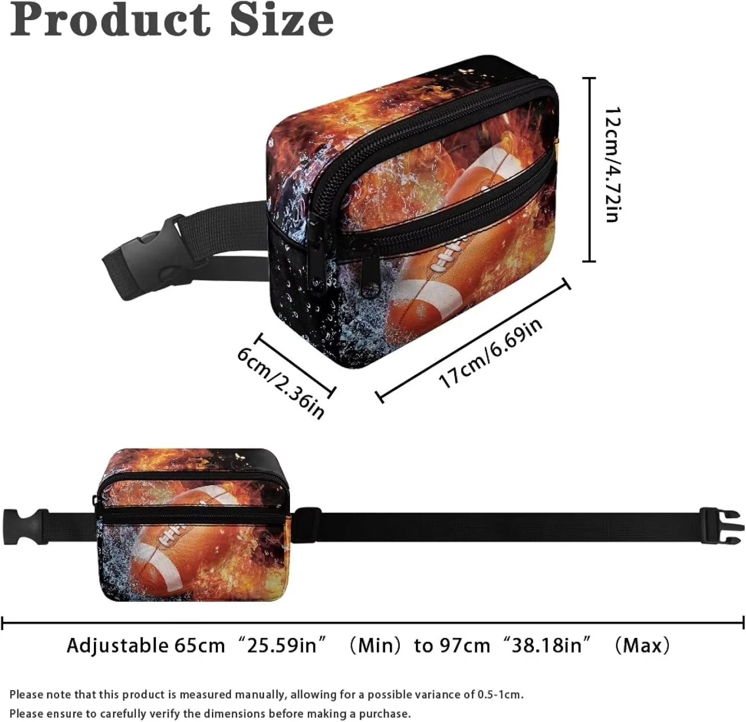 Cozeyat Water Fire Football Kids Fanny Pack for Toddler Boys 4-6 Small Belt Bag Crossbody Sling Bag Waist Pack for Runing Hiking Camping Traveling
