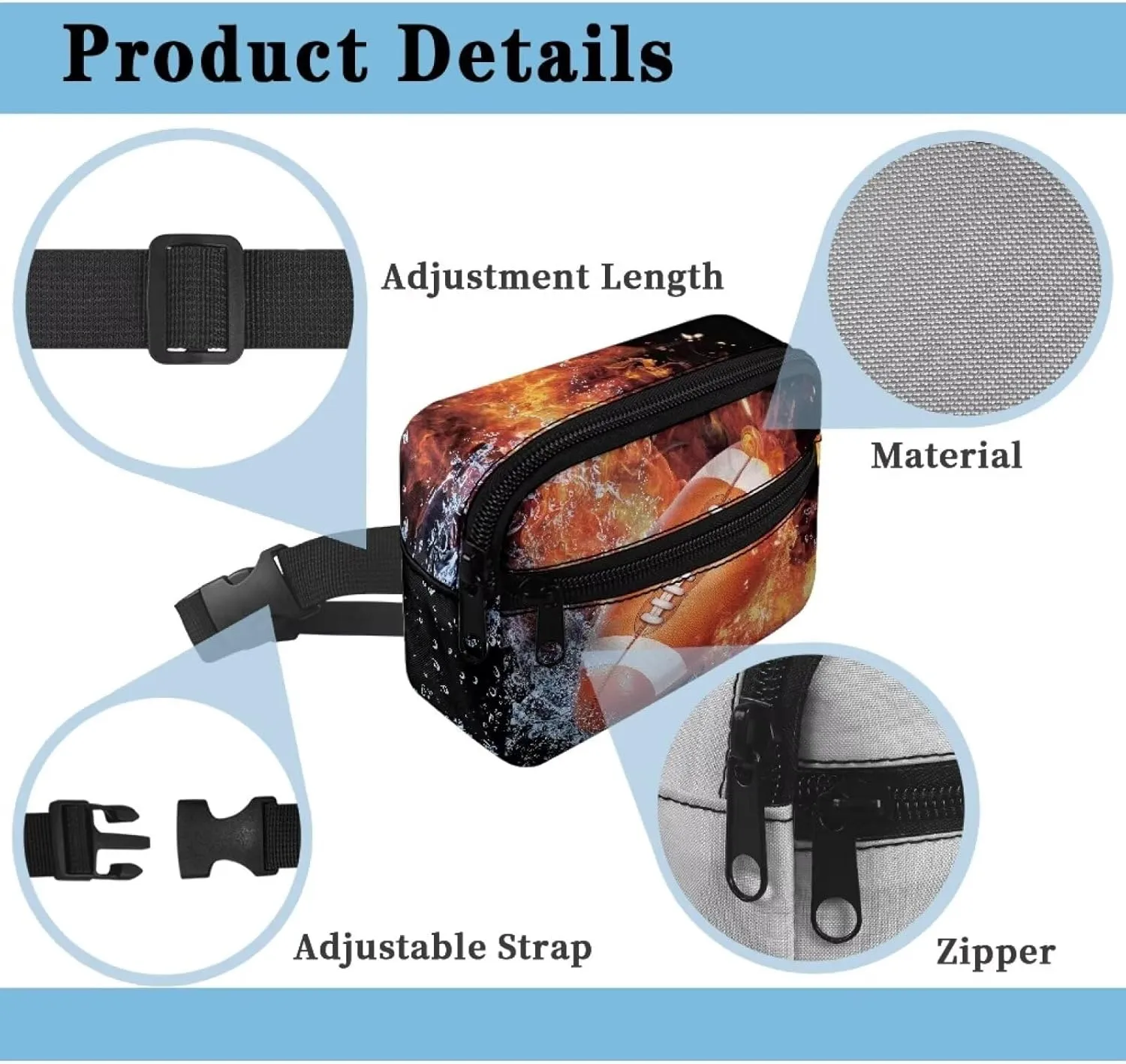 Cozeyat Water Fire Football Kids Fanny Pack for Toddler Boys 4-6 Small Belt Bag Crossbody Sling Bag Waist Pack for Runing Hiking Camping Traveling