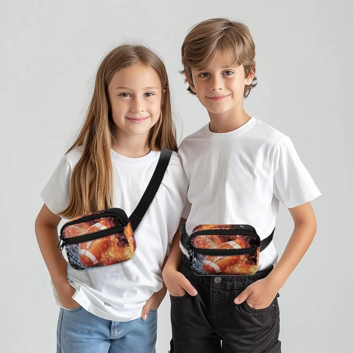 Cozeyat Water Fire Football Kids Fanny Pack for Toddler Boys 4-6 Small Belt Bag Crossbody Sling Bag Waist Pack for Runing Hiking Camping Traveling