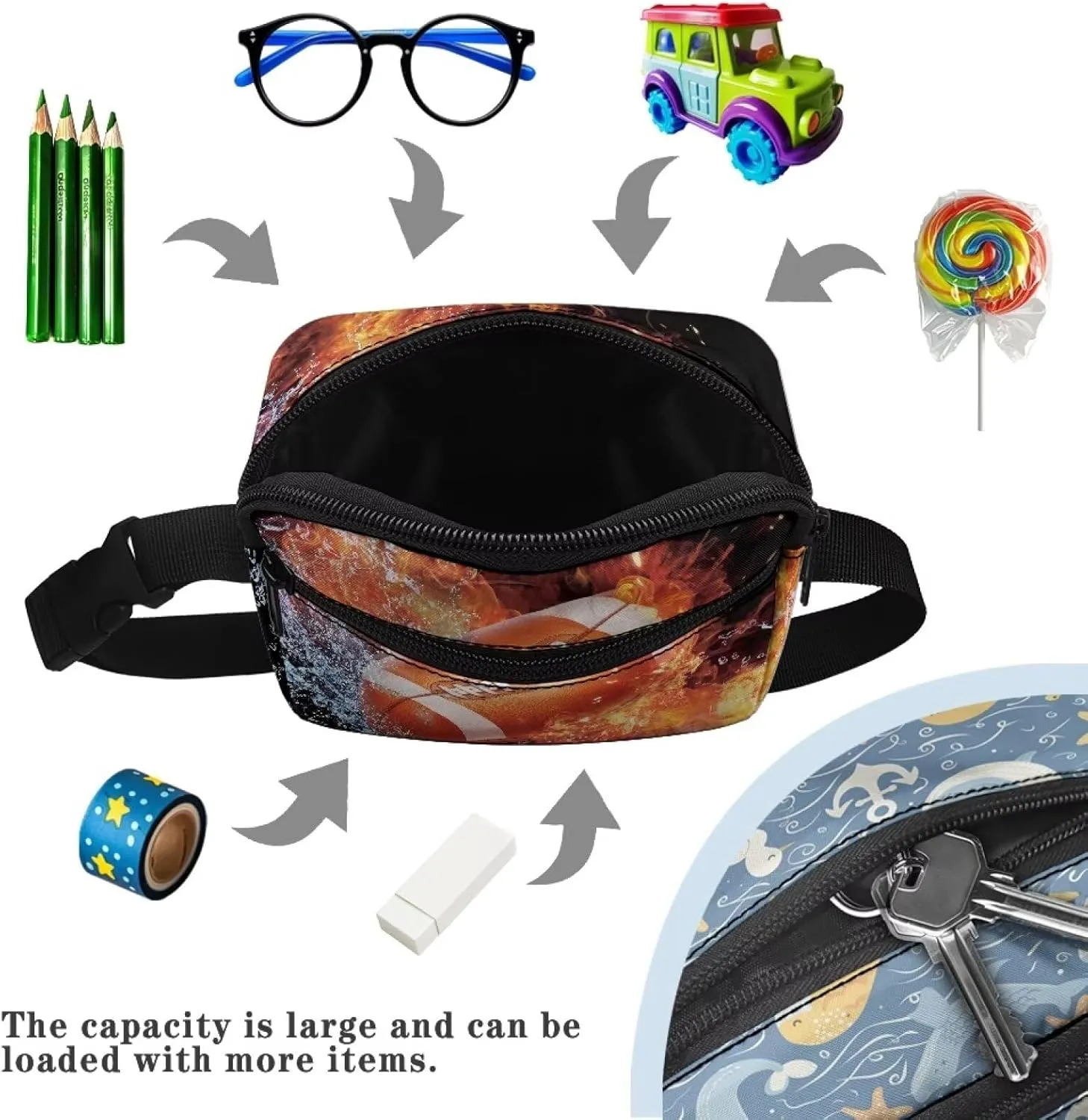 Cozeyat Water Fire Football Kids Fanny Pack for Toddler Boys 4-6 Small Belt Bag Crossbody Sling Bag Waist Pack for Runing Hiking Camping Traveling