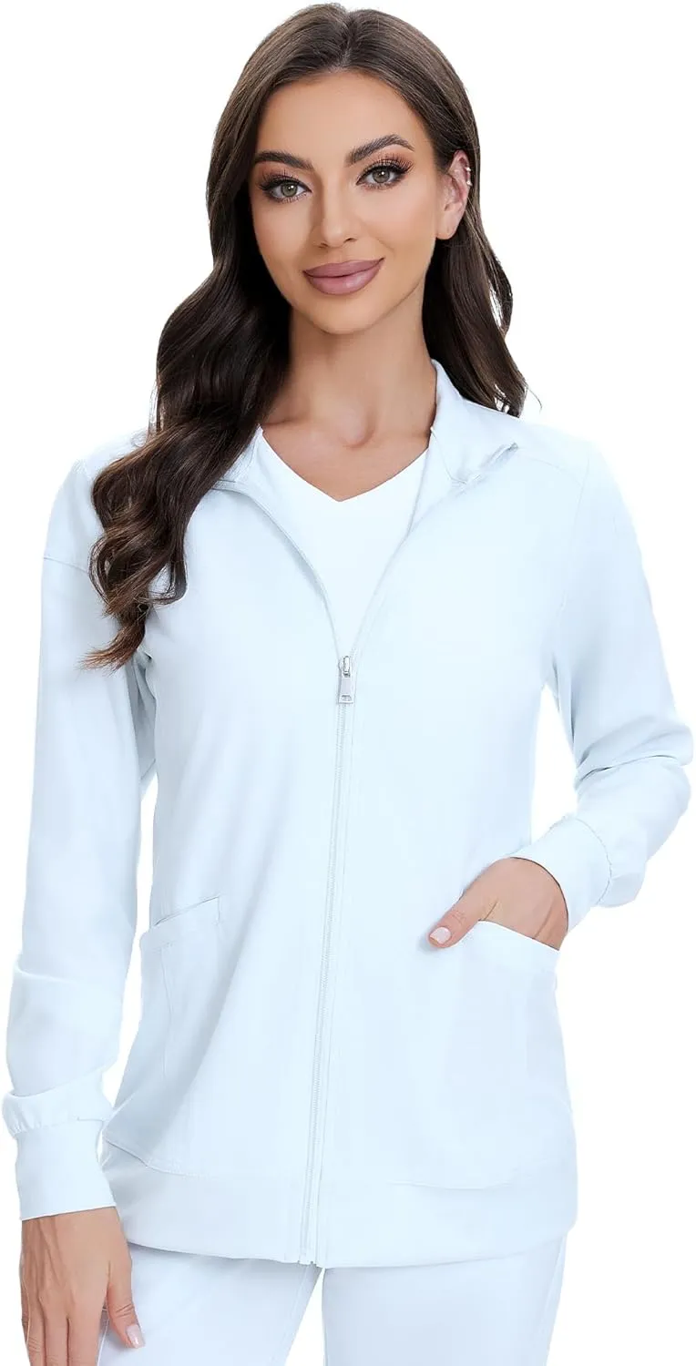 COZYFIT Scrub Jackets for Woman, Zip Front Nurse Jacket, 4-Way Stretch Fabric