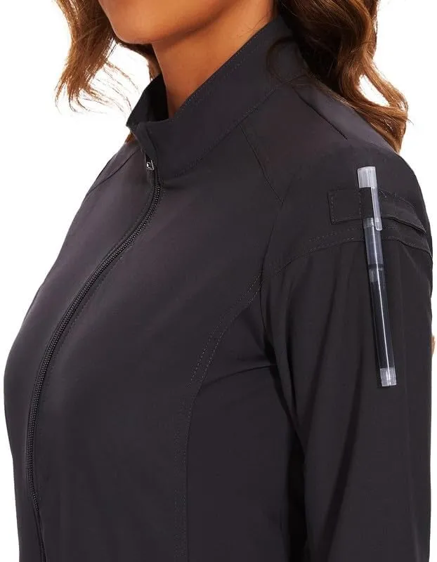 COZYFIT Scrub Jackets for Woman, Zip Front Nurse Jacket, 4-Way Stretch Fabric