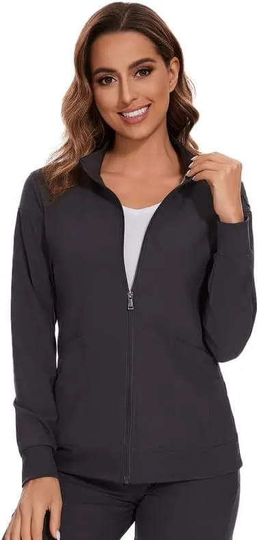 COZYFIT Scrub Jackets for Woman, Zip Front Nurse Jacket, 4-Way Stretch Fabric