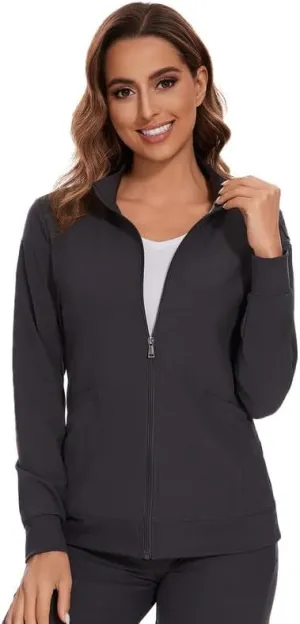 COZYFIT Scrub Jackets for Woman, Zip Front Nurse Jacket, 4-Way Stretch Fabric