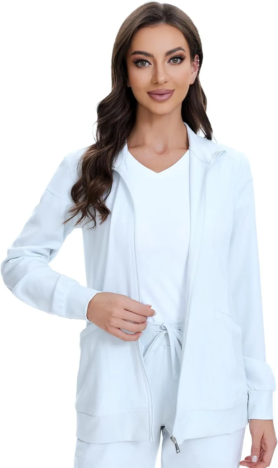 COZYFIT Scrub Jackets for Woman, Zip Front Nurse Jacket, 4-Way Stretch Fabric