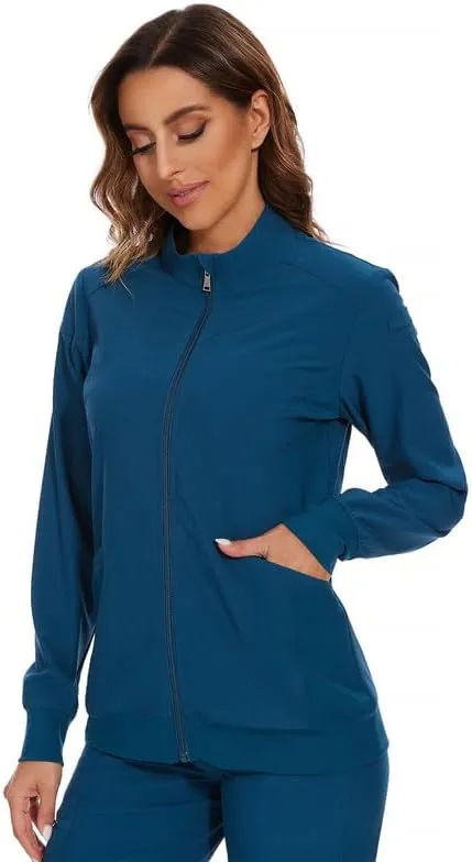 COZYFIT Scrub Jackets for Woman, Zip Front Nurse Jacket, 4-Way Stretch Fabric