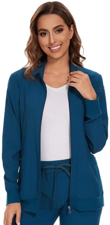 COZYFIT Scrub Jackets for Woman, Zip Front Nurse Jacket, 4-Way Stretch Fabric