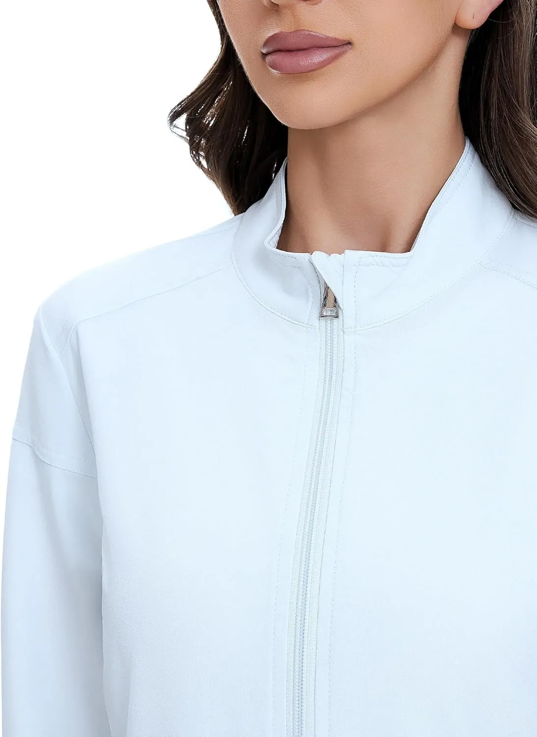 COZYFIT Scrub Jackets for Woman, Zip Front Nurse Jacket, 4-Way Stretch Fabric