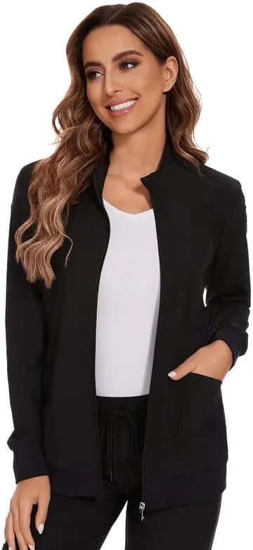 COZYFIT Scrub Jackets for Woman, Zip Front Nurse Jacket, 4-Way Stretch Fabric
