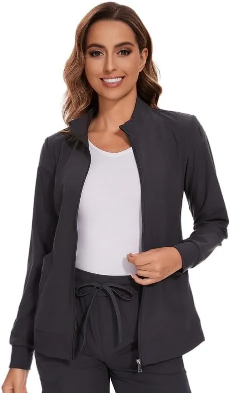 COZYFIT Scrub Jackets for Woman, Zip Front Nurse Jacket, 4-Way Stretch Fabric