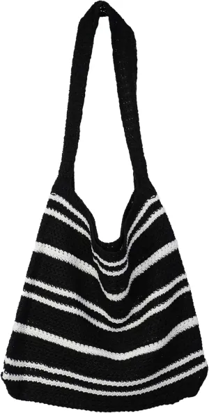 Crochet Tote Bag for Women, Stripe Aesthetic Knitted Tote Bag Shoulder Bag Handbag