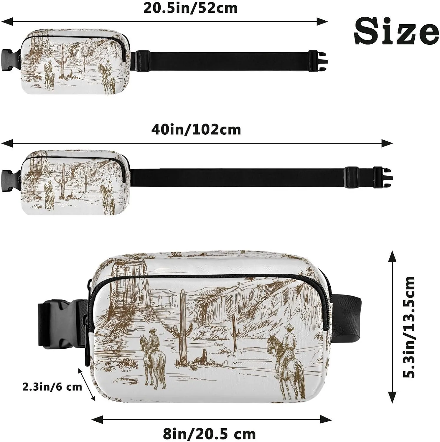 Cross Body Fanny Pack for Women Cowboys Belt Bag Waterproof Fashion Waist Pack with Adjustable Strap Wild West Desert Waist Bag Hip Bumbags for Running Workout Travel Hiking Cycling