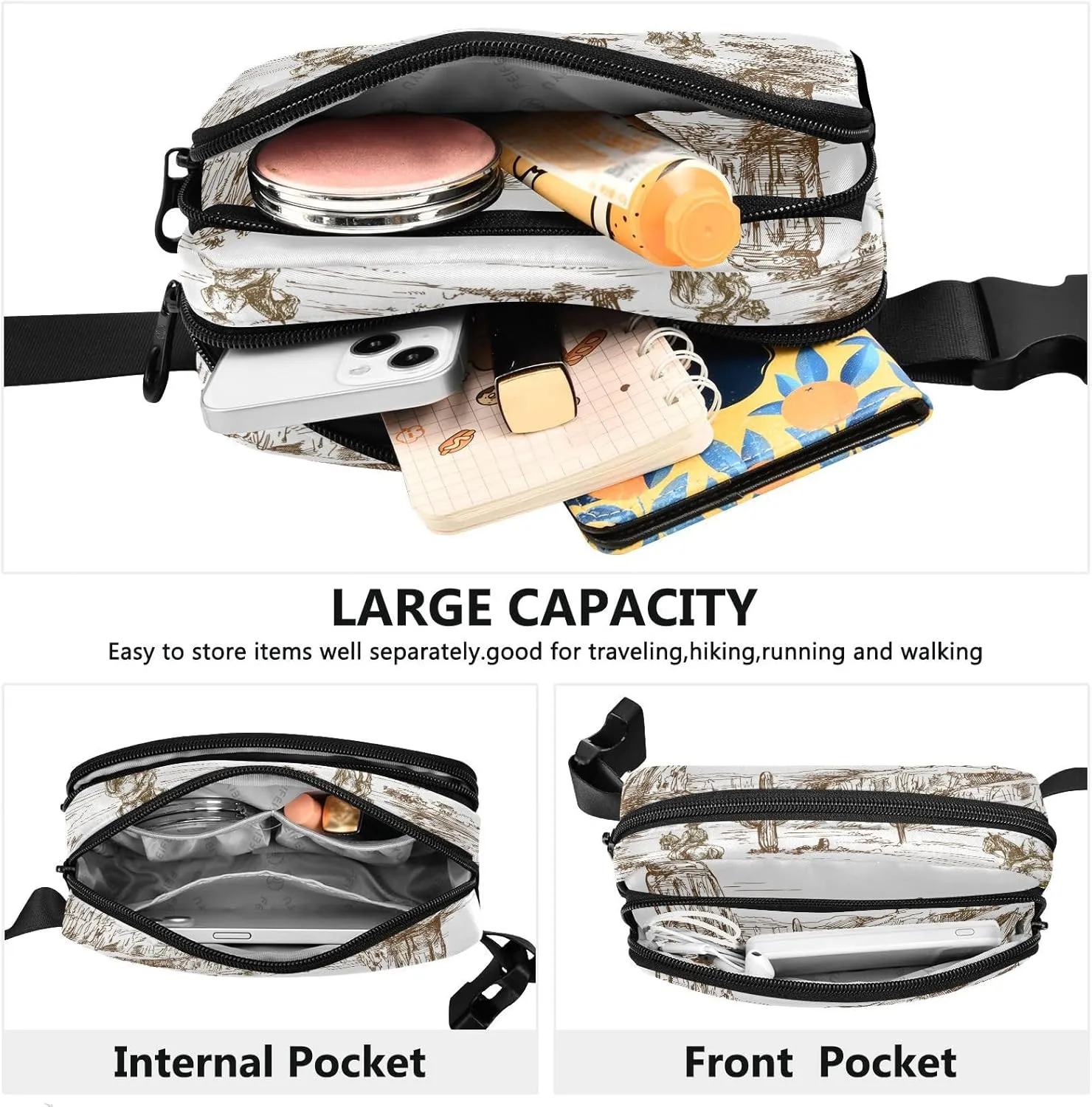 Cross Body Fanny Pack for Women Cowboys Belt Bag Waterproof Fashion Waist Pack with Adjustable Strap Wild West Desert Waist Bag Hip Bumbags for Running Workout Travel Hiking Cycling