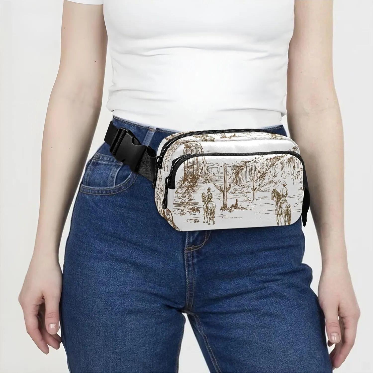 Cross Body Fanny Pack for Women Cowboys Belt Bag Waterproof Fashion Waist Pack with Adjustable Strap Wild West Desert Waist Bag Hip Bumbags for Running Workout Travel Hiking Cycling