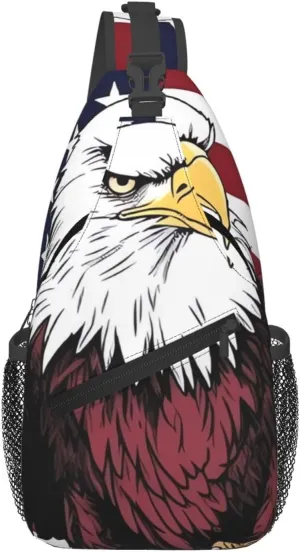 Cross Chest Bag for Men Women Crossbody Backpack American National Flag with Eagle Sling Bag Travel Hiking Daypack