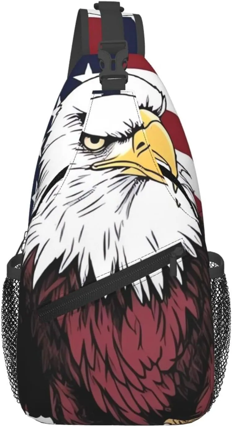 Cross Chest Bag for Men Women Crossbody Backpack American National Flag with Eagle Sling Bag Travel Hiking Daypack