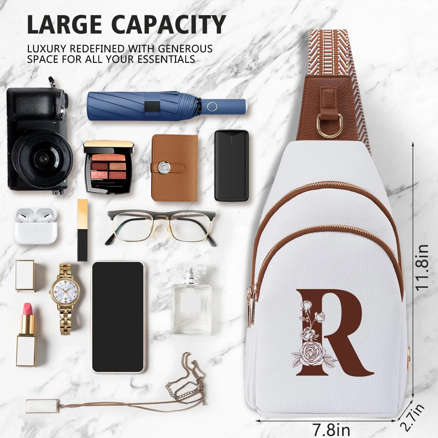 Crossbody Bag for Women Leather Sling Bags with Initial Letter Fanny Pack Chest Bag for Travel, Gift for Mom Wife