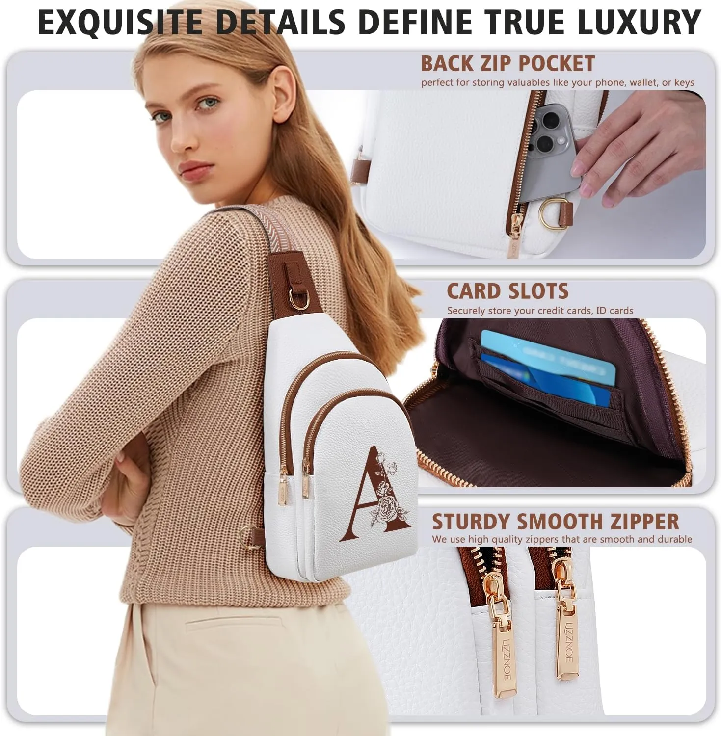 Crossbody Bag for Women Leather Sling Bags with Initial Letter Fanny Pack Chest Bag for Travel, Gift for Mom Wife