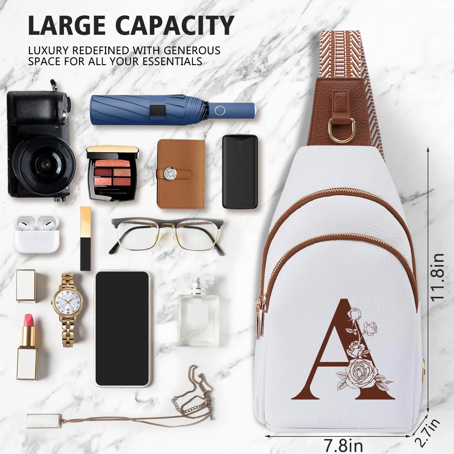 Crossbody Bag for Women Leather Sling Bags with Initial Letter Fanny Pack Chest Bag for Travel, Gift for Mom Wife
