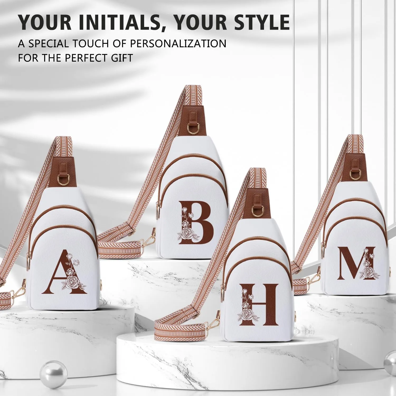 Crossbody Bag for Women Leather Sling Bags with Initial Letter Fanny Pack Chest Bag for Travel, Gift for Mom Wife