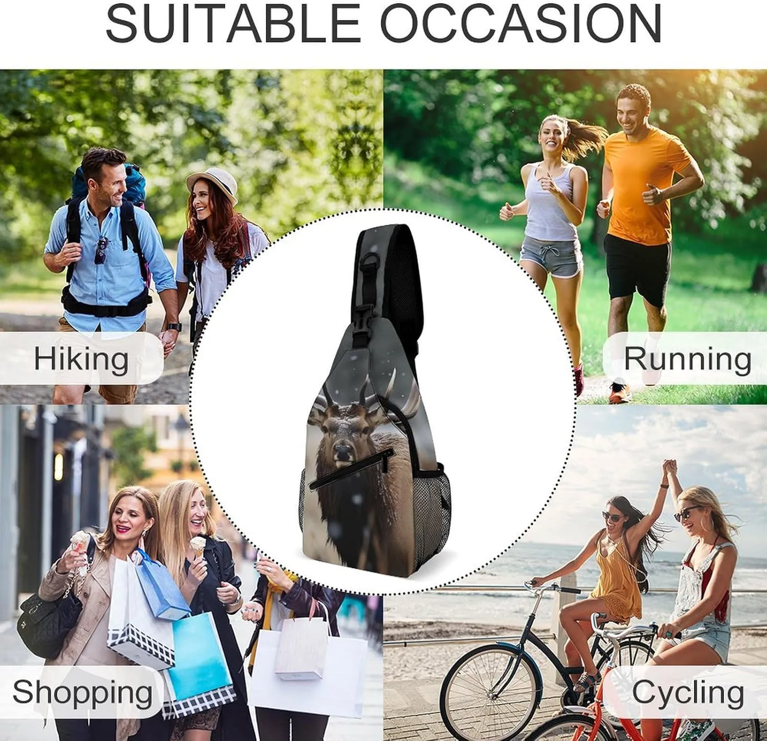 Crossbody Bag for Women Men Chest Bag Wild Elk Sling Bag Crossbody Shoulder Bag Sling Backpack