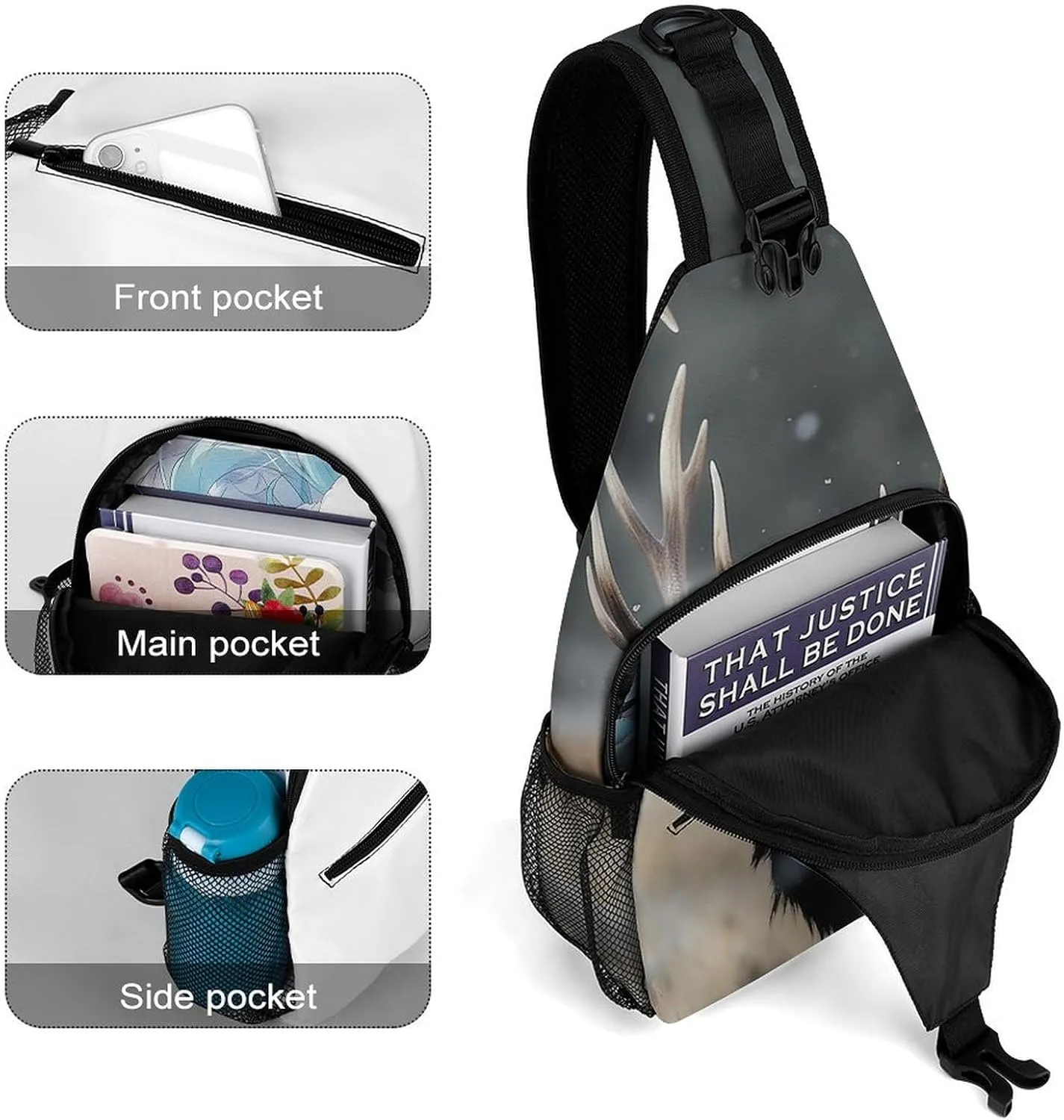 Crossbody Bag for Women Men Chest Bag Wild Elk Sling Bag Crossbody Shoulder Bag Sling Backpack