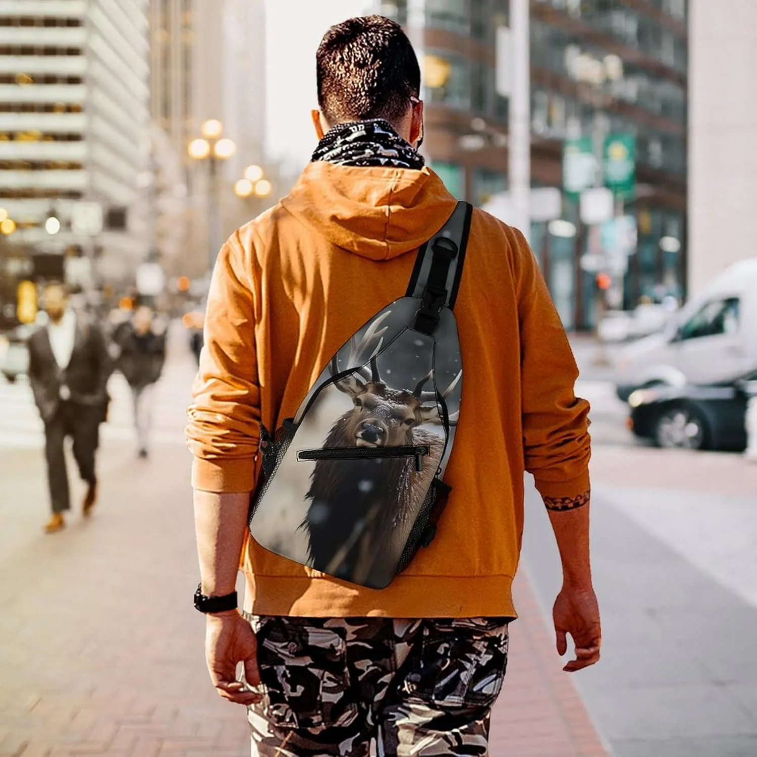 Crossbody Bag for Women Men Chest Bag Wild Elk Sling Bag Crossbody Shoulder Bag Sling Backpack