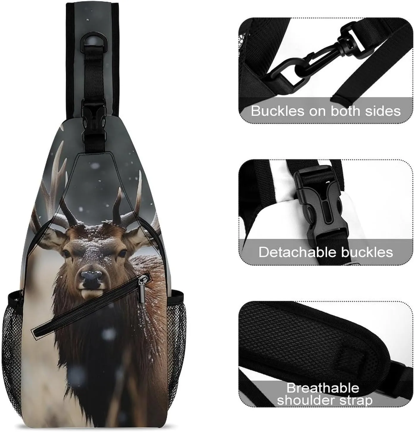 Crossbody Bag for Women Men Chest Bag Wild Elk Sling Bag Crossbody Shoulder Bag Sling Backpack