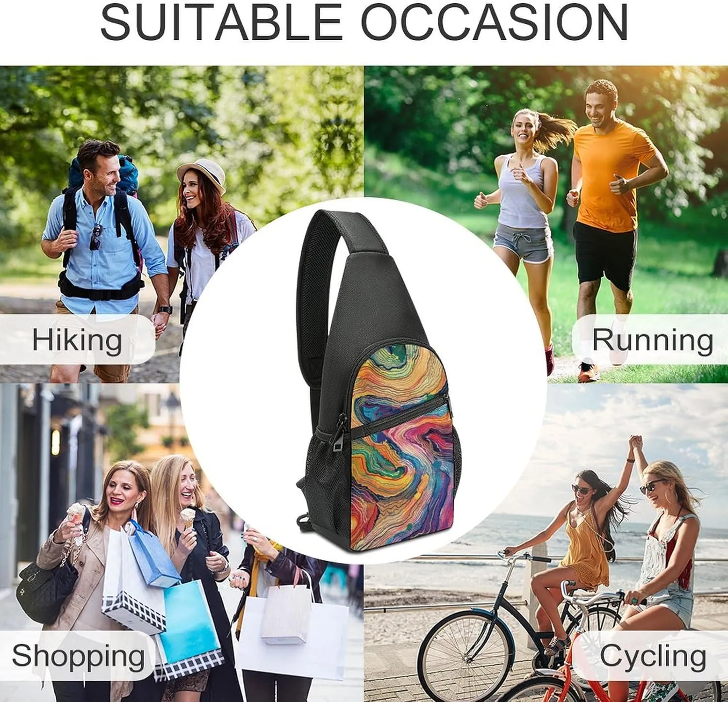 Crossbody Bag for Women Men Sling Bag Small Hound Pattern Chest Bag Crossbody Adjustable Shoulder Bag