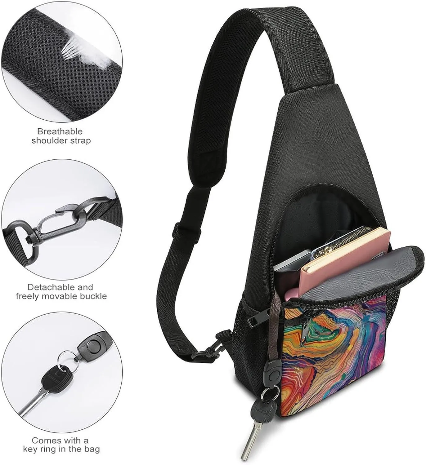 Crossbody Bag for Women Men Sling Bag Small Hound Pattern Chest Bag Crossbody Adjustable Shoulder Bag