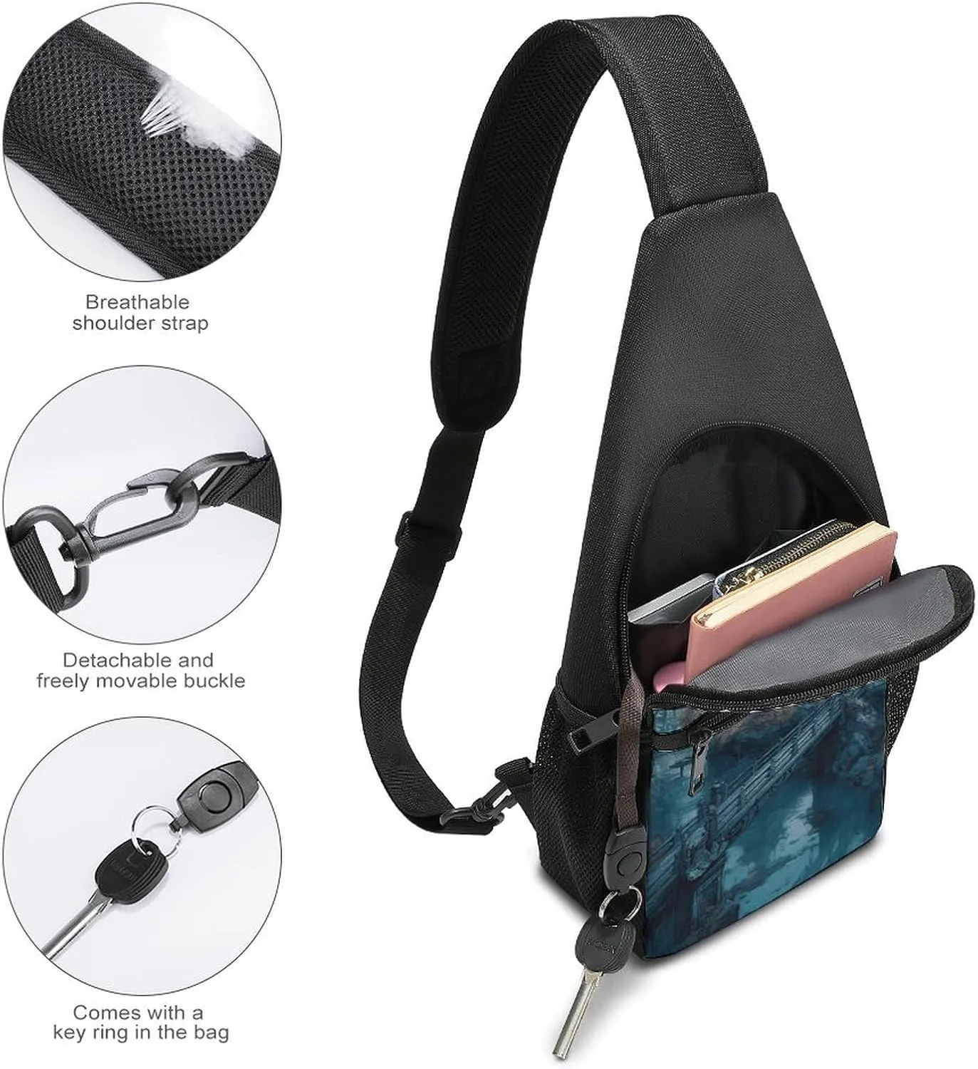 Crossbody Bag for Women Men Sling Bag Small Hound Pattern Chest Bag Crossbody Adjustable Shoulder Bag