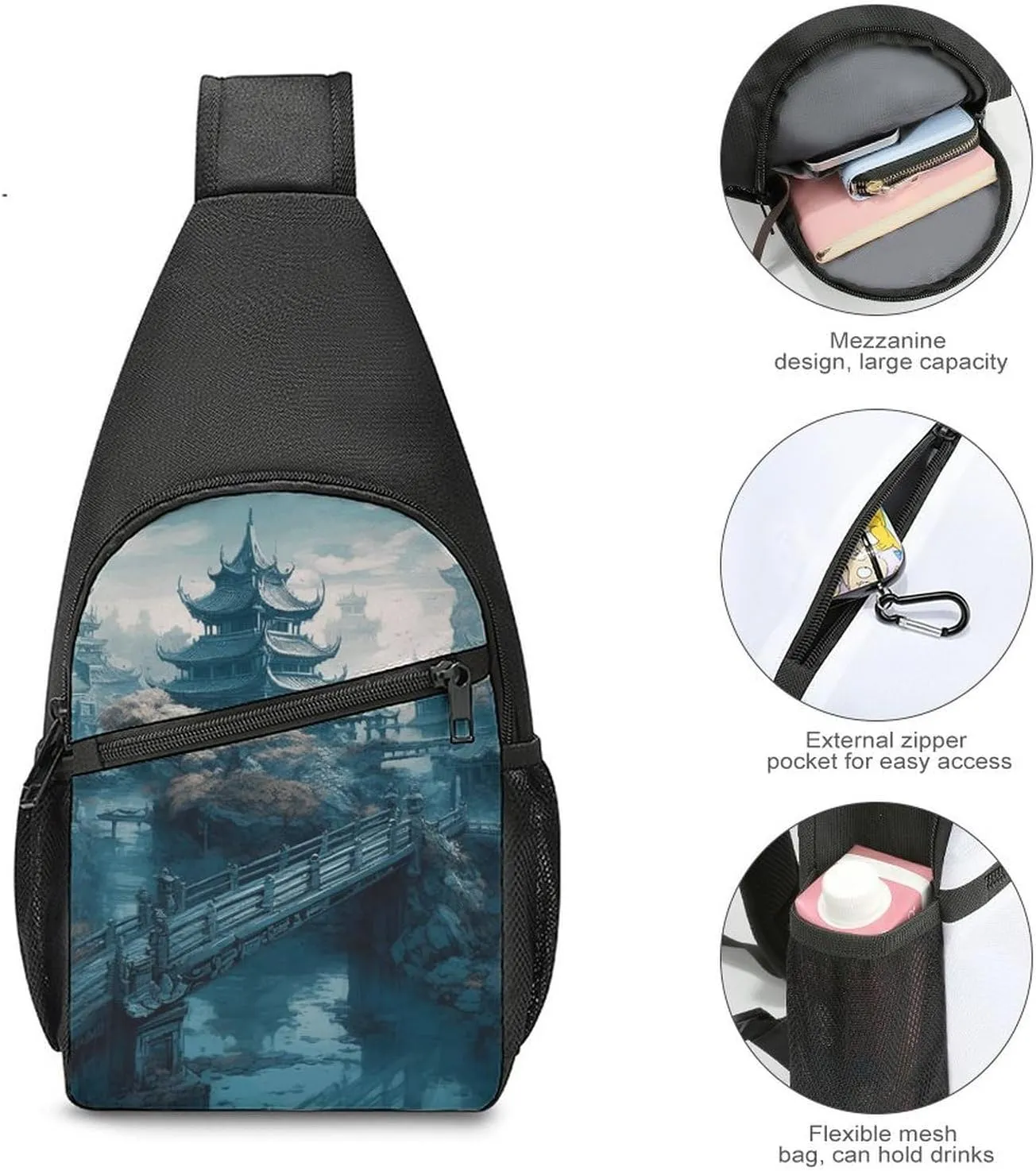 Crossbody Bag for Women Men Sling Bag Small Hound Pattern Chest Bag Crossbody Adjustable Shoulder Bag
