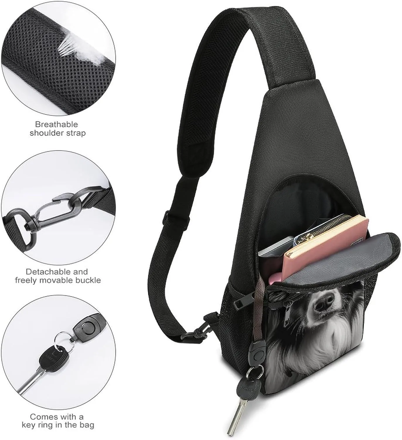 Crossbody Bag for Women Men Sling Bag Small Hound Pattern Chest Bag Crossbody Adjustable Shoulder Bag
