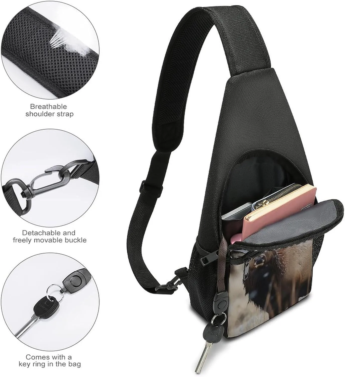 Crossbody Bag for Women Men Sling Bag Wild Elk Chest Bag Crossbody Adjustable Shoulder Bag