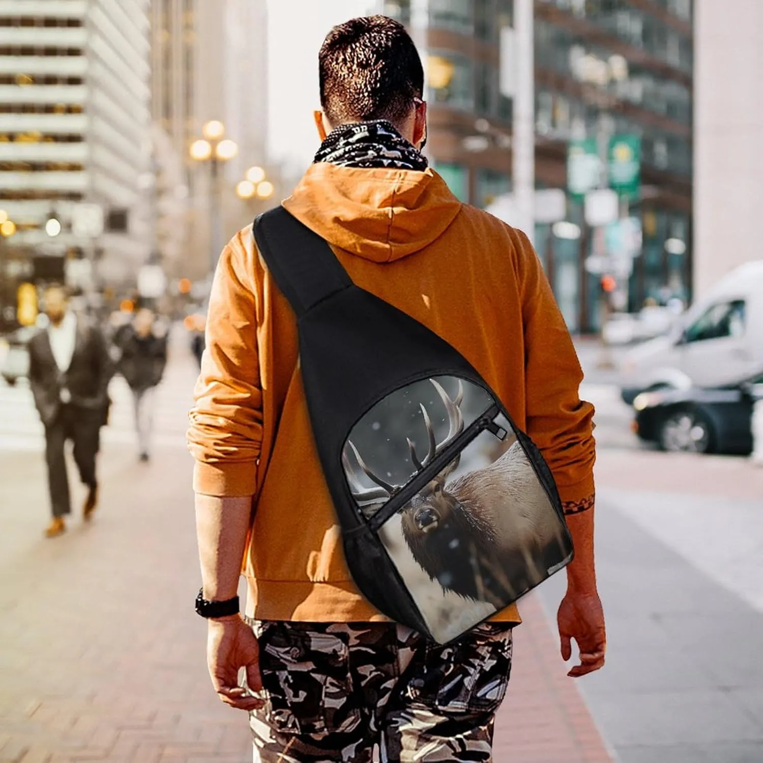 Crossbody Bag for Women Men Sling Bag Wild Elk Chest Bag Crossbody Adjustable Shoulder Bag